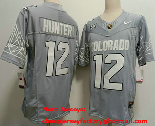 Men's Colorado Buffaloes #12 Travis Hunter Grey White Number 2024 Limited FUSE College Football Jersey