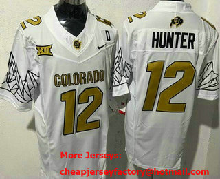 Men's Colorado Buffaloes #12 Travis Hunter Limited White Black With D Patch 2024 College Football Jersey