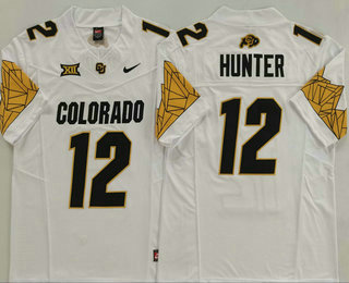 Men's Colorado Buffaloes #12 Travis Hunter White Gold FUSE College Stitched Jersey