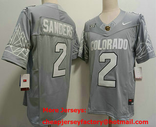 Men's Colorado Buffaloes #2 Shedeur Sanders Grey White Number 2024 Limited FUSE College Football Jersey