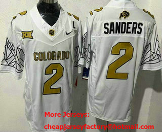 Men's Colorado Buffaloes #2 Shedeur Sanders Limited White With L Patch 2024 College Football Jersey