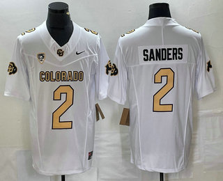 Men's Colorado Buffaloes #2 Shedeur Sanders White 2023 FUSE Vapor Stitched Jersey