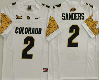 Men's Colorado Buffaloes #2 Shedeur Sanders White Gold FUSE College Stitched Jersey