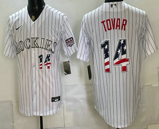 Men's Colorado Rockies #14 Ezequiel Tovar White 2026 USA 250 Fourth of July Home Stitched Jersey