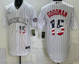 Men's Colorado Rockies #15 Hunter Goodman White 2026 USA 250 Fourth of July Home Stitched Jersey