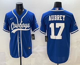 Men's Dallas Cowboys #17 Brandon Aubrey Light Blue Stitched Cool Base Nike Baseball Jersey