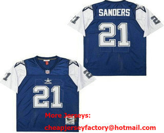 Men's Dallas Cowboys #21 Deion Sanders Navy 1995 Throwback Jersey