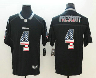 Men's Dallas Cowboys #4 Dak Prescott 2018 USA Flag Fashion Black Color Rush Stitched Nike Limited Jersey