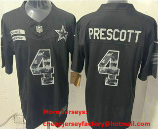 Men's Dallas Cowboys #4 Dak Prescott Limited Black FUSE 2026 Salute To Service Jersey