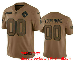 Men's Dallas Cowboys Active Player Custom 2023 Brown Salute To Service Limited Stitched Football Jersey