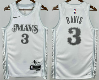 Men's Dallas Mavericks #3 Anthony Davis White 2025 City Edition Hot Press Jersey