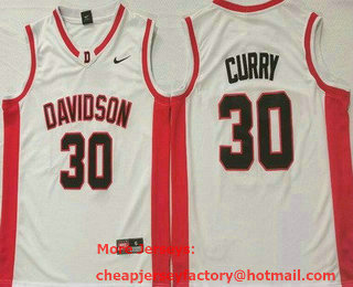 Men's Davidson Wildcats #30 Stephen Curry White College Basketball Jersey