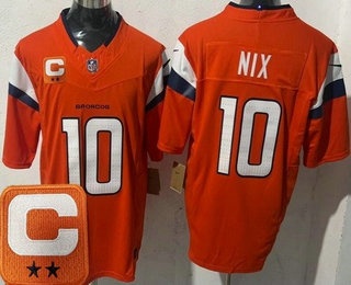 Men's Denver Broncos #10 Bo Nix Limited Orange 2025 Captain FUSE Vapor Jersey