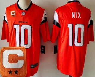 Men's Denver Broncos #10 Bo Nix Limited Orange 2025 Captain Vapor Jersey