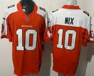 Men's Denver Broncos #10 Bo Nix Orange Thanksgiving FUSE Vapor Jersey