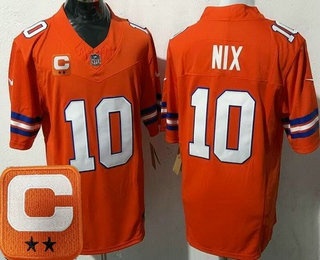 Men's Denver Broncos #10 Bo Nix Limited Orange Throwback 2025 Captain FUSE Vapor Jersey