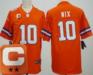 Men's Denver Broncos #10 Bo Nix Limited Orange Throwback 2025 Captain Vapor Jersey