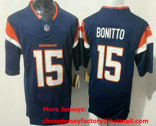 Men's Denver Broncos #15 Nik Bonitto Limited Navy FUSE Vapor Jersey