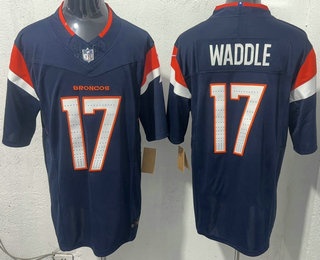 Men's Denver Broncos #17 Jaylen Waddle Limited Navy FUSE Vapor Jersey