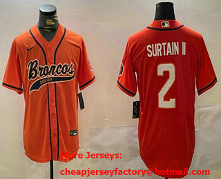 Men's Denver Broncos #2 Pat Surtain II Orange Cool Base Stitched Baseball Jersey