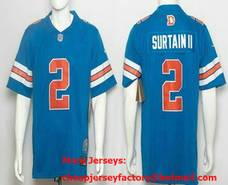 Men's Denver Broncos #2 Patrick Surtain II Limited Blue Throwback FUSE Vapor Jersey