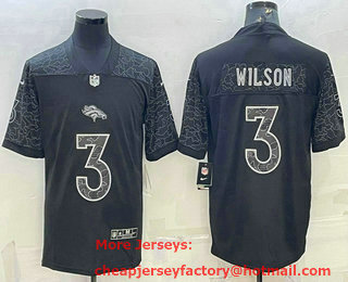 Men's Denver Broncos #3 Russell Wilson Black Reflective Limited Stitched Football Jersey