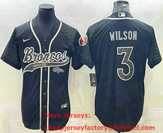 Men's Denver Broncos #3 Russell Wilson Black Reflective With Patch Cool Base Stitched Baseball Jersey