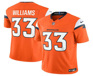 Men's Denver Broncos #33 Javonte Williams Orange 2024 FUSE Vapor Limited Stitched Football Jersey