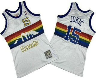 Men's Denver Nuggets #15 Nikola Jokic White Throwback Swingman Jersey