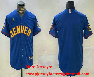 Men's Denver Nuggets Blank Blue With Patch Stitched Baseball Jersey