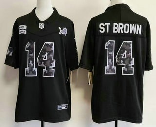 Men's Detroit Lions #14 Amon Ra St Brown Limited Black FUSE 2026 Salute To Service Jersey