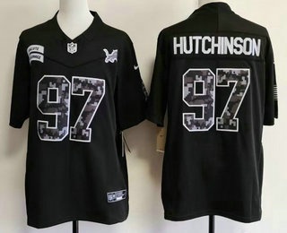 Men's Detroit Lions #97 Aidan Hutchinson Limited Black FUSE 2026 Salute To Service Jersey