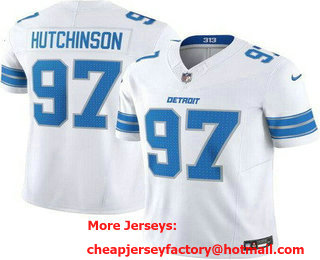 Men's Detroit Lions #97 Aidan Hutchinson Limited White 2024 FUSE Vapor Jersey