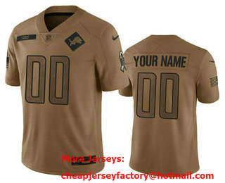 Men's Detroit Lions Active Player Custom 2023 Brown Salute To Service Limited Stitched Jersey