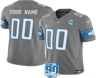 Men's Detroit Lions Customized Limited Gray 90th Season FUSE Vapor Jersey