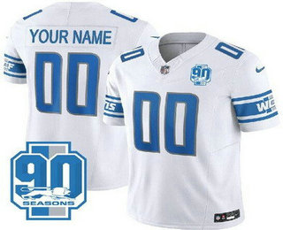 Men's Detroit Lions Customized Limited White 90th Season FUSE Vapor Jersey