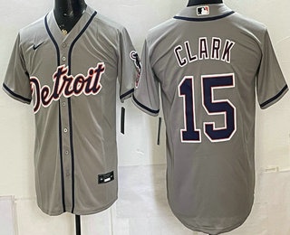 Men's Detroit Tigers #15 Max Clark Grey Cool Base Jersey