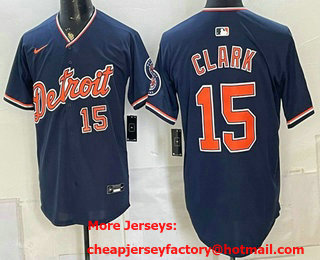 Men's Detroit Tigers #15 Max Clark Navy Alternate 2026 Cool Base Stitched Jersey