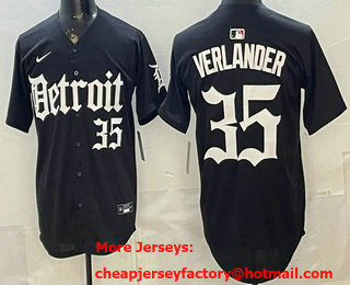 Men's Detroit Tigers #35 Justin Verlander Black Gothic Edition Vapor Premier Limited Stitched Jersey