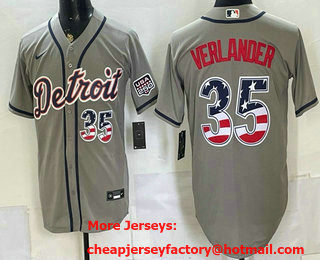 Men's Detroit Tigers #35 Justin Verlander Grey 2026 USA 250 Fourth of July Stitched Jersey