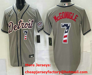 Men's Detroit Tigers #7 Kevin McGonigle Grey 2026 USA 250 Fourth of July Stitched Jersey