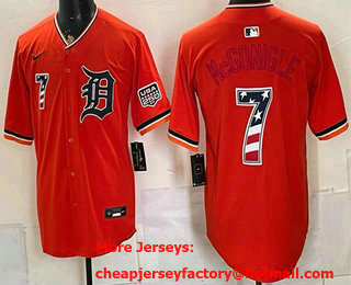 Men's Detroit Tigers #7 Kevin McGonigle Orange 2026 USA 250 Fourth of July Stitched Jersey