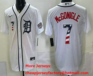 Men's Detroit Tigers #7 Kevin McGonigle White 2026 USA 250 Fourth of July Stitched Jersey
