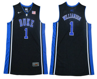 Men's Duke Blue Devils #1 Zion Williamson V Neck Black College Basketball Elite Jersey