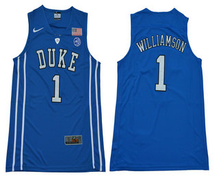 Men's Duke Blue Devils #1 Zion Williamson V Neck Royal Blue 2017 College Basketball Nike Swingman Jersey