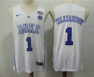 Men's Duke Blue Devils #1 Zion Williamson V Neck White 2017 College Basketball Nike Swingman Jersey