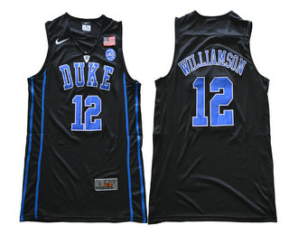 Men's Duke Blue Devils #12 Zion Williamson V Neck Black 2017 College Basketball Nike Swingman Jersey
