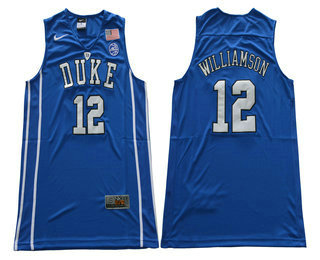 Men's Duke Blue Devils #12 Zion Williamson V Neck Blue 2017 College Basketball Nike Swingman Jersey
