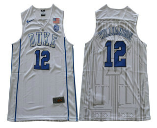 Men's Duke Blue Devils #12 Zion Williamson V Neck White 2017 College Basketball Nike Swingman Jersey