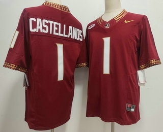 Men's Florida State Seminoles #1 Tommy Castellanos Red FUSE College Stitched Jersey